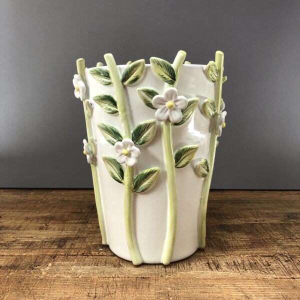 Vase évasé fleurs polychrome Gérard Nouri