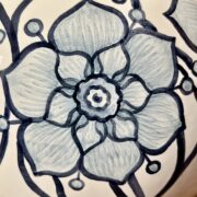 Pied de lampe boule Roses bleues